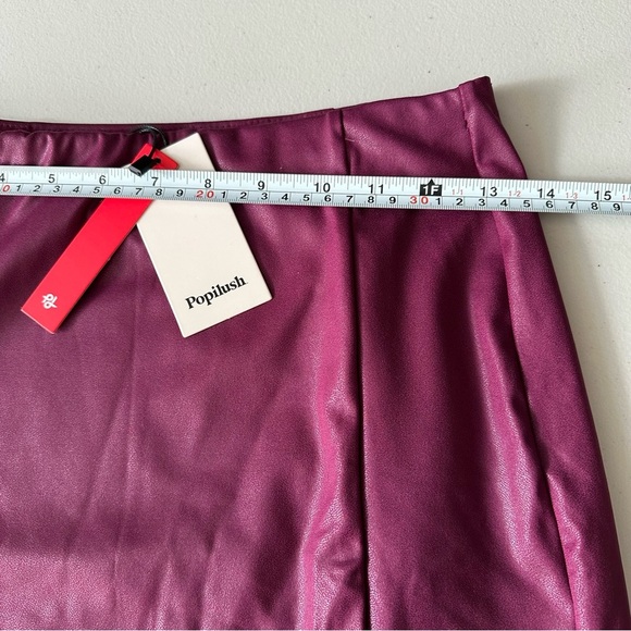 NWT Popilush Shapewear Sculpting Faux Leather Front Slit Midi Skirt Purple - Picture 7 of 9